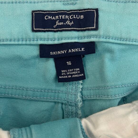 Charter Club Pants- size 16-turquoise stretch, skinny ankle, summer spring - Picture 2 of 6